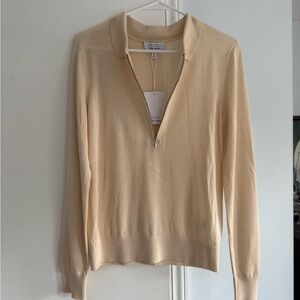 & Other Stories Cream Zip V-Neck Knit Sweater